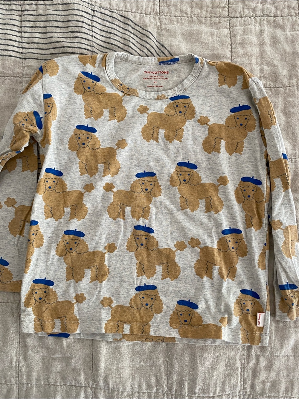 Tiny Cottons Kids' Gray Long-Sleeve Tee with Tan Poodle Print and Blue Accents